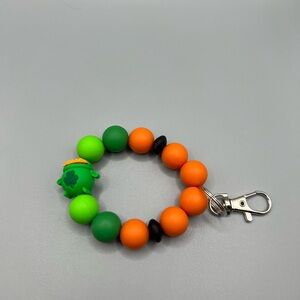 St. Patricks Day Green and Orange Beaded Keychain - Handmade K0227C